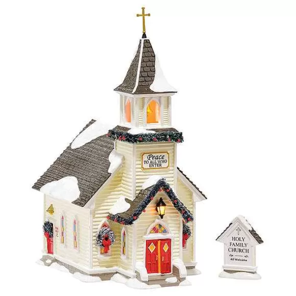 Department 56 Holy Family Church, Set Of 2< Original Snow Village